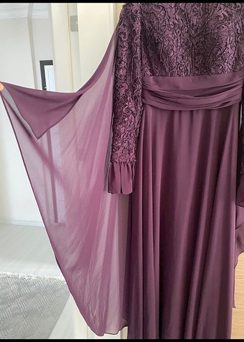 Mor Uzun Kollu tesettür Abiye Elbise - Görsel 2