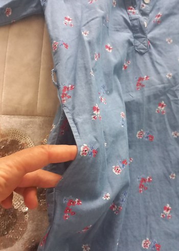 Kız Çocuk Mavi Uzun Kollu Denim Gömlek elbise - Görsel 5