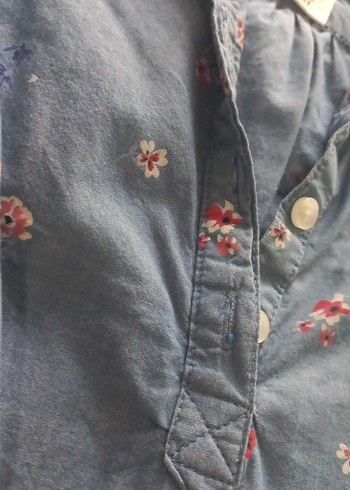 Kız Çocuk Mavi Uzun Kollu Denim Gömlek elbise - Görsel 4