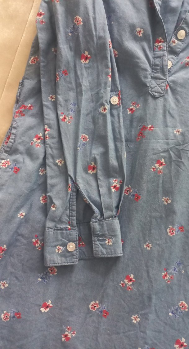 Kız Çocuk Mavi Uzun Kollu Denim Gömlek elbise - Görsel 3