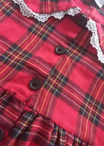 Düğmeli Uzun Kollu Ekose Kız Elbisesi - Görsel 4