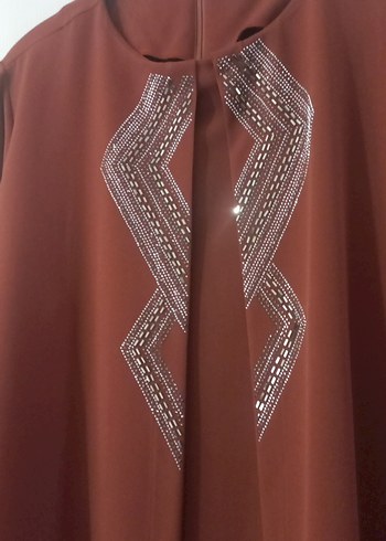 Kremit rengi Nakışlı Uzun Kol Kadın  Elbisesi - Görsel 2