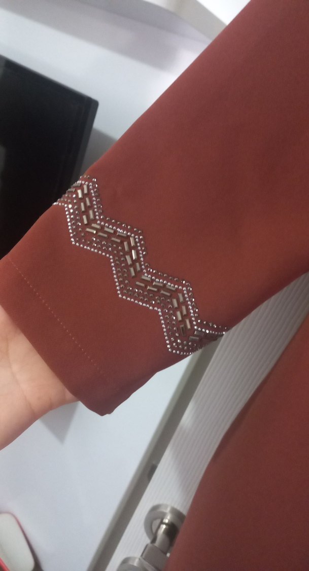 Kremit rengi Nakışlı Uzun Kol Kadın  Elbisesi - Görsel 3