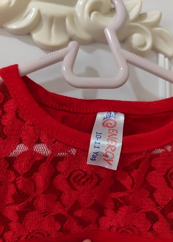 Dantel Detaylı Kırmızı Uzun çocuk Elbise - Görsel 3