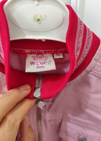 Düğmeli Pembe Kız kot Ceketi - Görsel 4