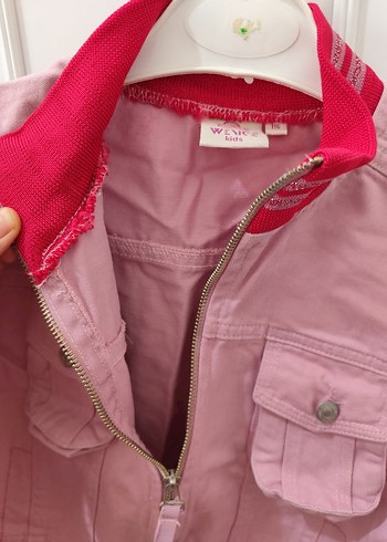 Düğmeli Pembe Kız kot Ceketi - Görsel 3