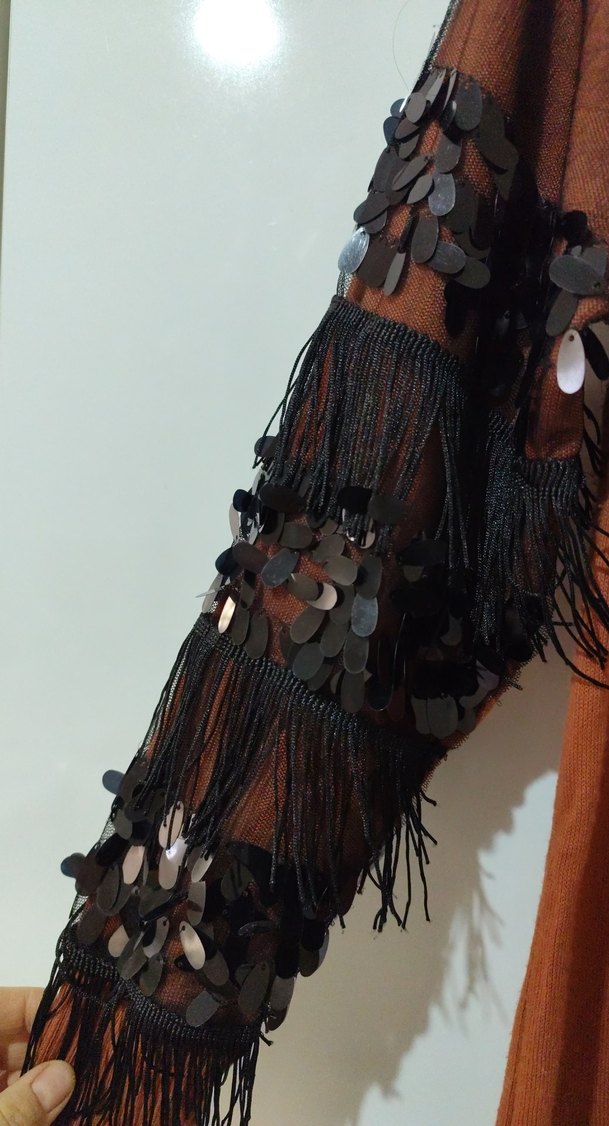 Kahverengi V Yaka Örgü Kadın Bluz - Görsel 2