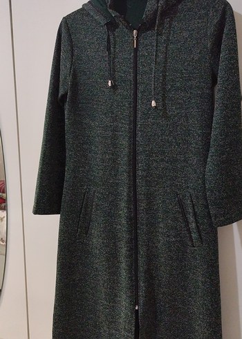 Gri-Yeşil Uzun Örgü Kadın Kaban - Görsel 5