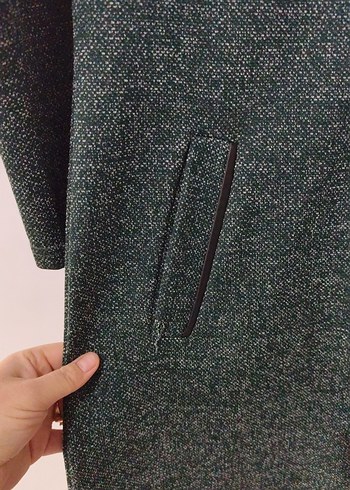 Gri-Yeşil Uzun Örgü Kadın Kaban - Görsel 2