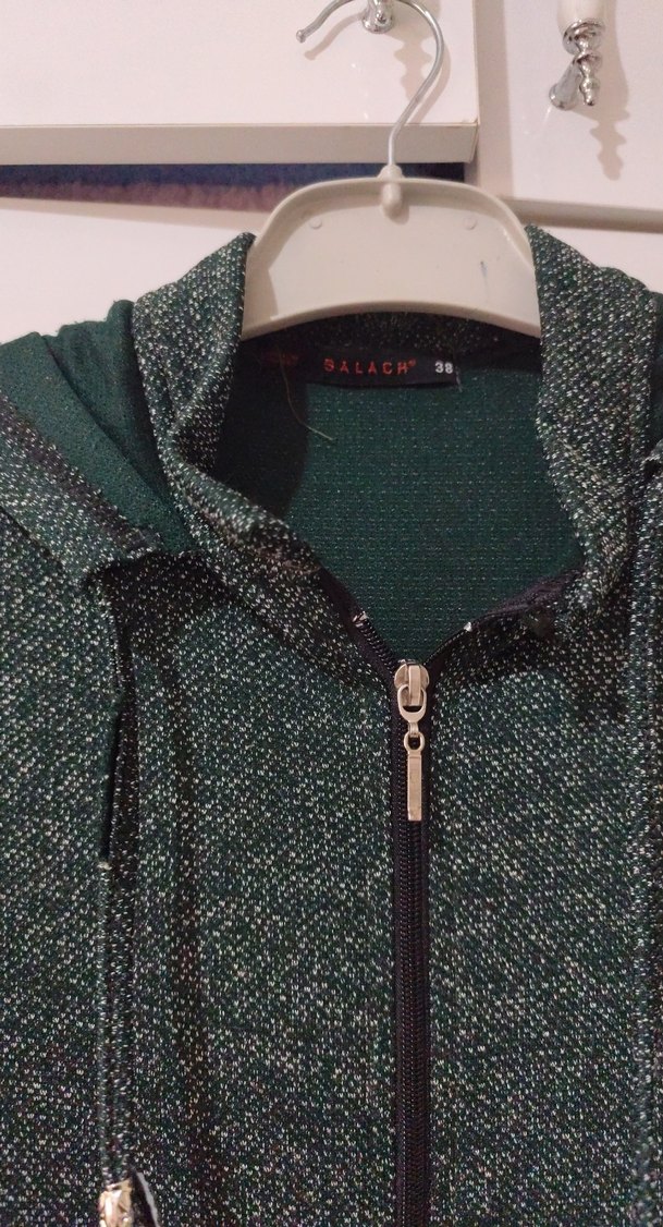 Gri-Yeşil Uzun Örgü Kadın Kaban - Görsel 3