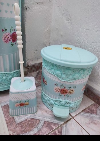 Pastel Mavi Vintage Çiçek Desenli Mutfak Seti - Görsel 2