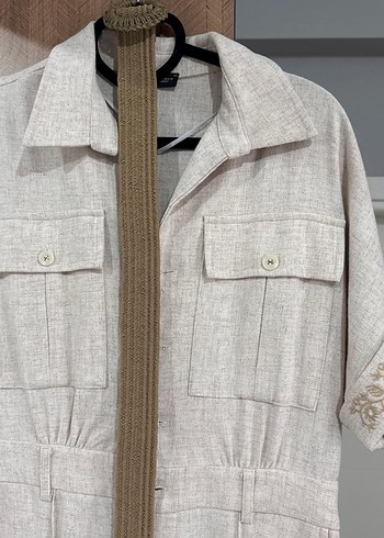 Bej Kemerli Uzun Kadın Tulum - Görsel 2