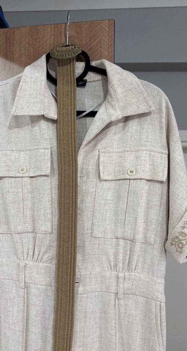 Bej Kemerli Uzun Kadın Tulum - Görsel 2