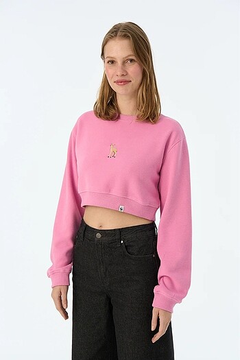 xs Beden WWF Ceylan SuperSoft Crop Sweatshirt - Pembe