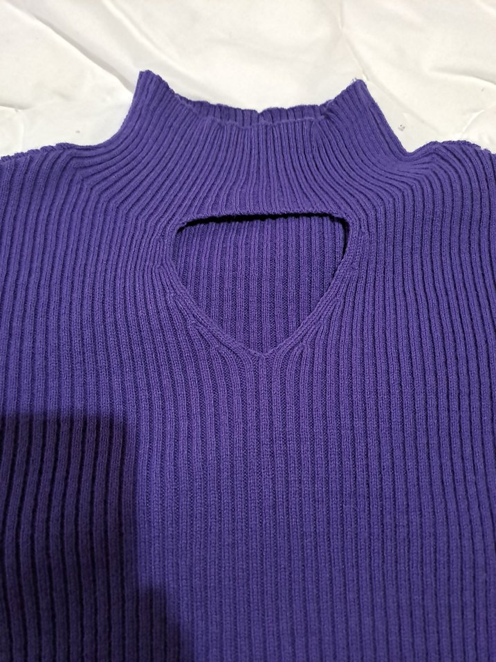 Mor Yüksek Yakalı Kadın Triko Kazak - Görsel 2