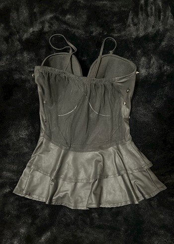 Siyah Deri Mini Goth Straplez Bustiyer - Görsel 2