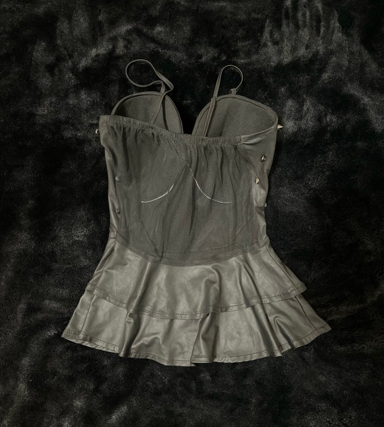 Siyah Deri Mini Goth Straplez Bustiyer - Görsel 2