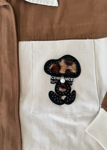 m Beden kahverengi Renk Düğmeli Kahverengi Beyaz Kadın Gömlek Ceket