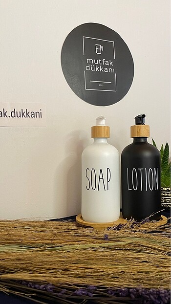 Diğer 2?li Bambu Stand Beyaz&Siyah Cam Sabunluk Seti