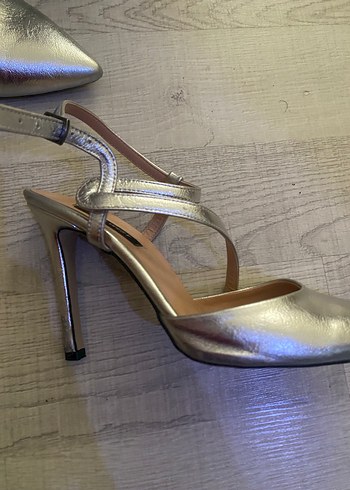 Gümüş Renkli Stiletto Topuklu Kadın Abiye Ayakkabı - Görsel 4