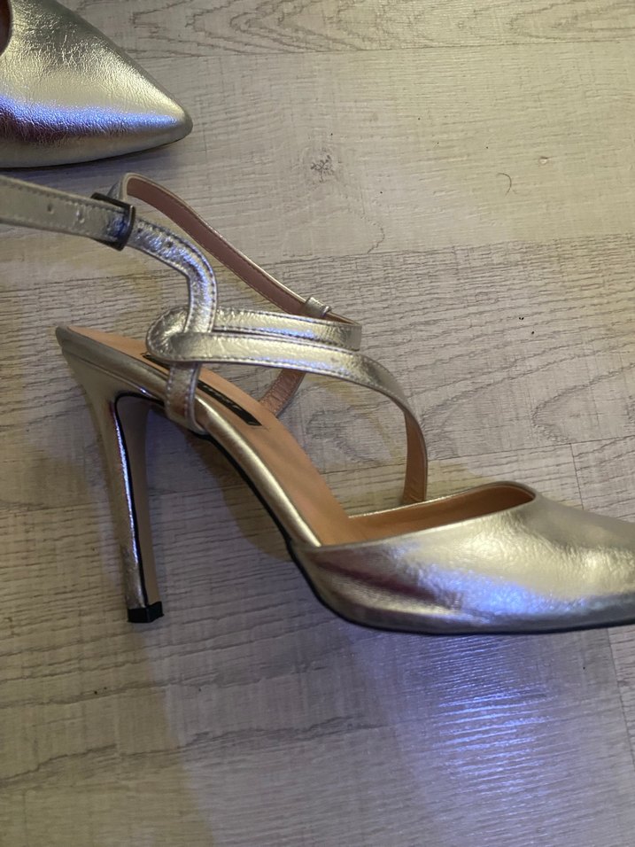 Gümüş Renkli Stiletto Topuklu Kadın Abiye Ayakkabı - Görsel 4