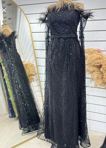 Boncuk İşlemeli Siyah Uzun Abiye Elbise - Görsel 4