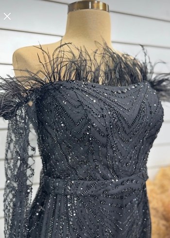 Boncuk İşlemeli Siyah Uzun Abiye Elbise - Görsel 3