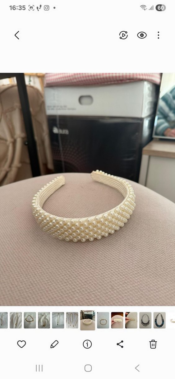 İnci İşlemeli Beyaz Saç Bandı - Görsel 3