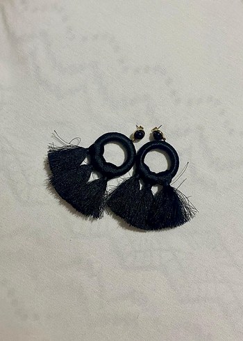 Zara Siyah Püsküllü Bohem Küpe