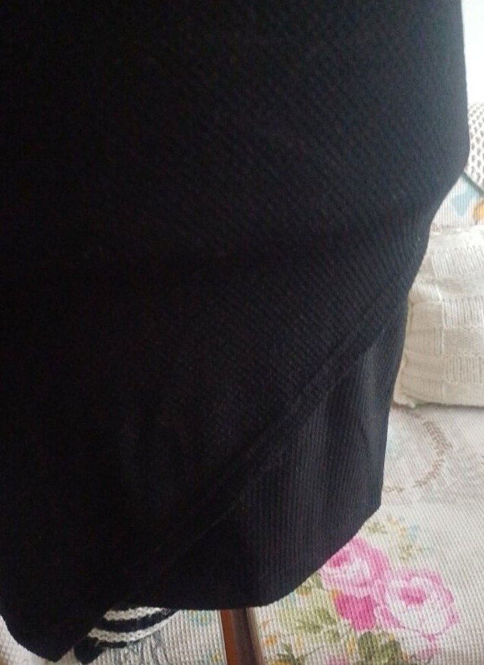 Siyah Bisiklet Yaka Uzun Kollu Triko Elbise - Görsel 3