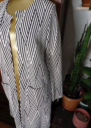 Zebra Desenli Uzun Kadın Ofis Kabanı - Görsel 2