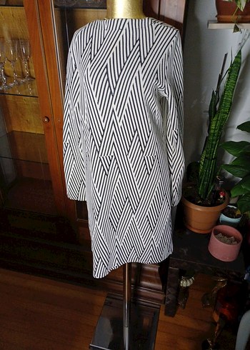 Zebra Desenli Uzun Kadın Ofis Kabanı - Görsel 4