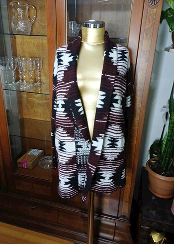 Bohem Bordo Uzun Örgü Hırka - Görsel 2