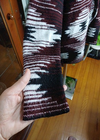 Bohem Bordo Uzun Örgü Hırka - Görsel 3