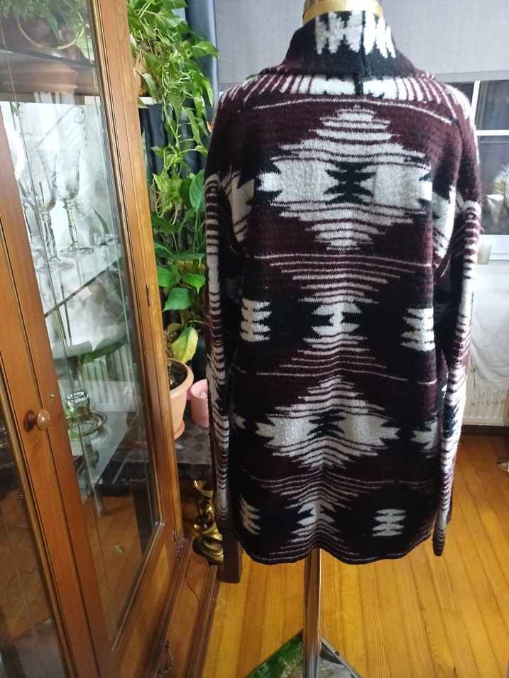 Bohem Bordo Uzun Örgü Hırka - Görsel 4