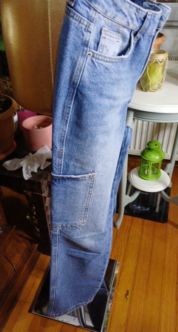 Kadın Mavi Bol Kesim Midi Kot Pantolon - Görsel 2