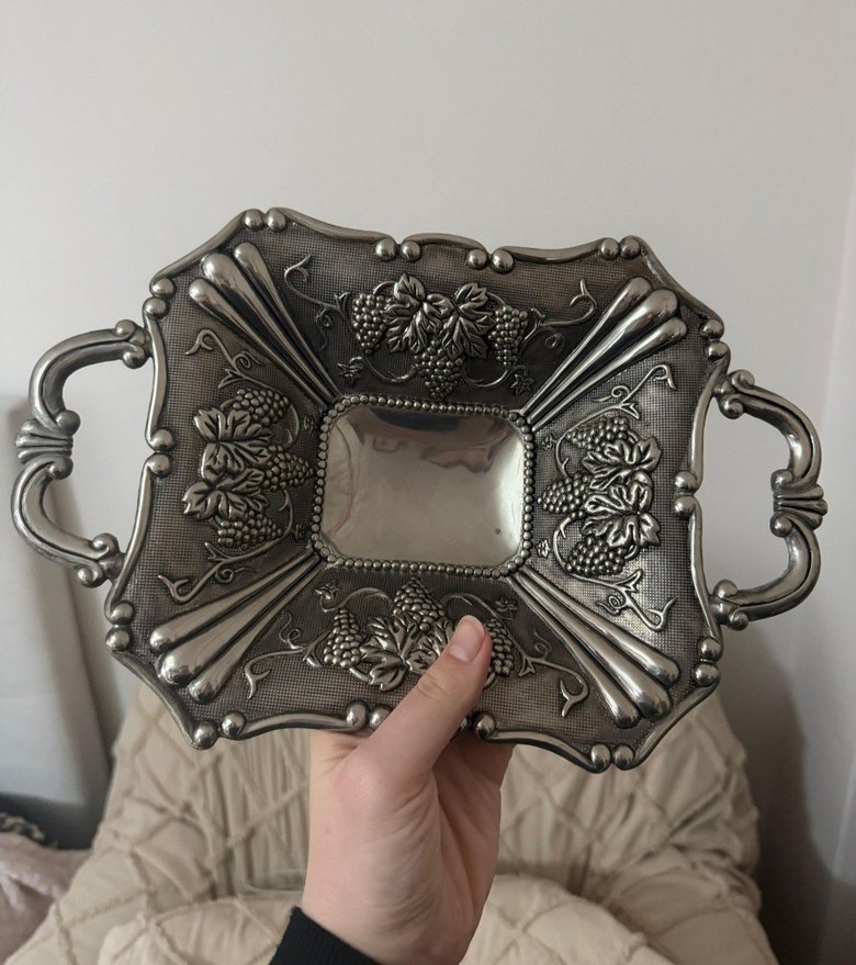 Gri Parlak Dekoratif Şekerlik - Görsel 2