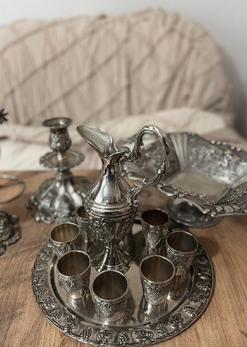 Bohem Gri Nakışlı Servis Seti Gümüş - Görsel 5