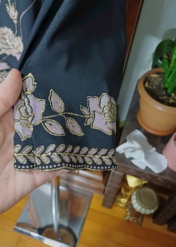 Boncuk İşlemeli Mor Uzun Kollu Bohem Bluz - Görsel 5