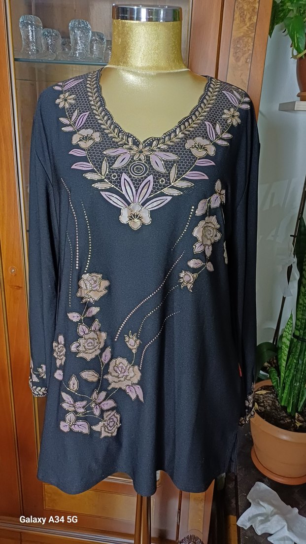 Boncuk İşlemeli Mor Uzun Kollu Bohem Bluz - Görsel 3