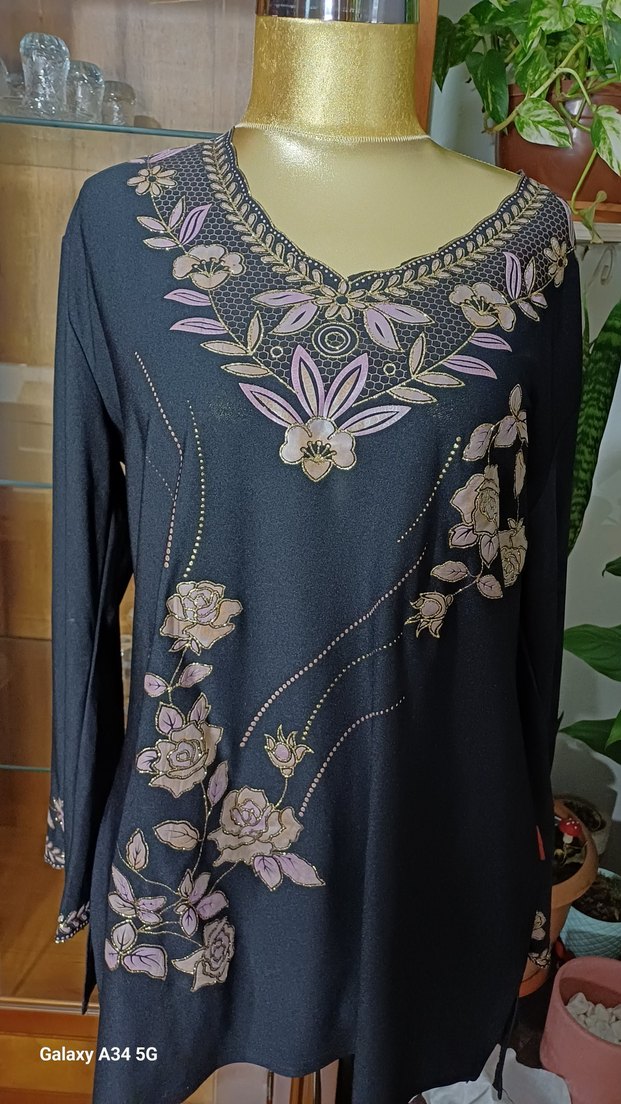 Boncuk İşlemeli Mor Uzun Kollu Bohem Bluz - Görsel 2