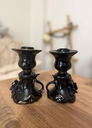 Siyah Seramik Şamdan Çift Set - Görsel 4