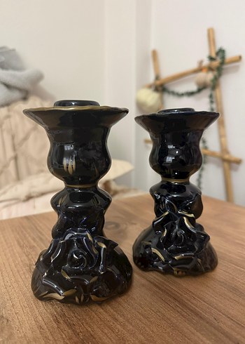 Siyah Seramik Şamdan Çift Set - Görsel 3