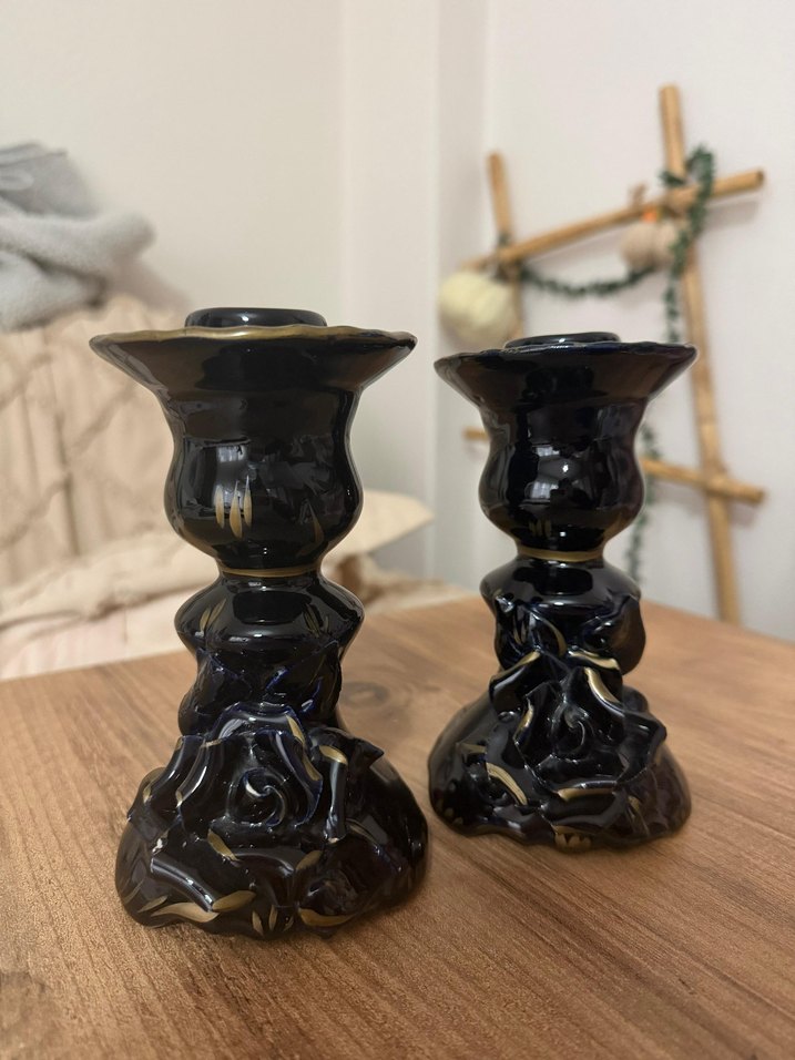 Siyah Seramik Şamdan Çift Set - Görsel 3