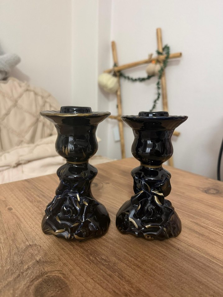 Siyah Seramik Şamdan Çift Set - Görsel 2