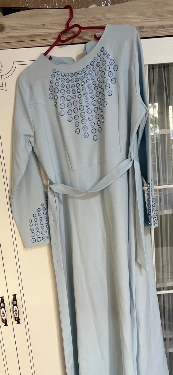 Nakış Detaylı mavi tesettür abiye - Görsel 3