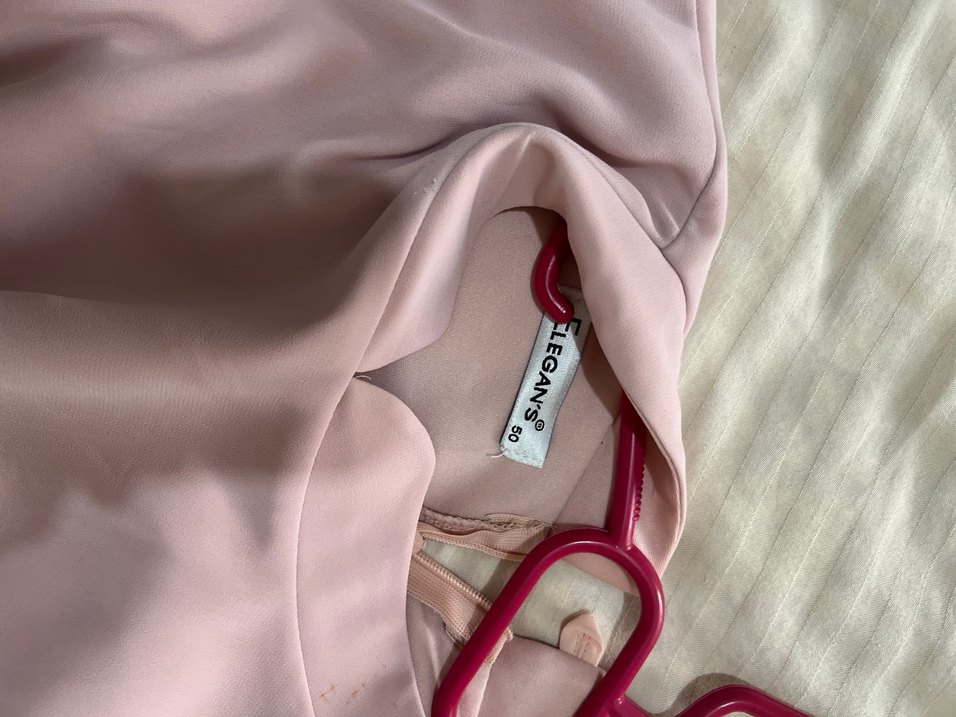 Uzun Pudra Renkli Drapeli Kadın Abiye Elbise - Görsel 4