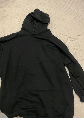 Siyah Kapüşonlu Salaş Kadın Sweatshirt tesettüre uygun - Görsel 2