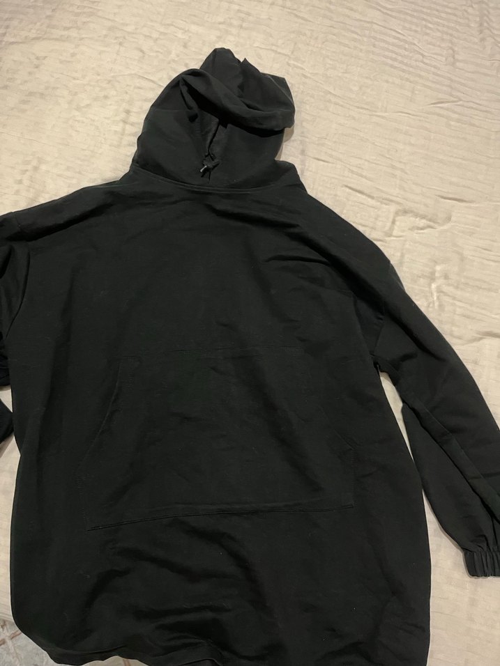 Siyah Kapüşonlu Salaş Kadın Sweatshirt tesettüre uygun - Görsel 2