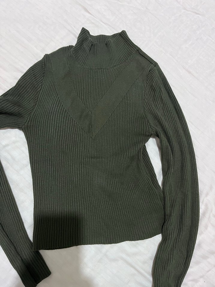 Yeşil Balıkçı Yaka Kadın Triko Kazak - Görsel 2